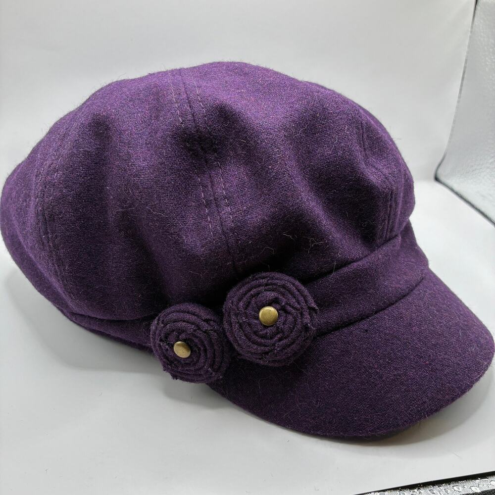 August Hat Company Purple Wool Blend Rosette Newsboy Cap OS Satin Lined Retro